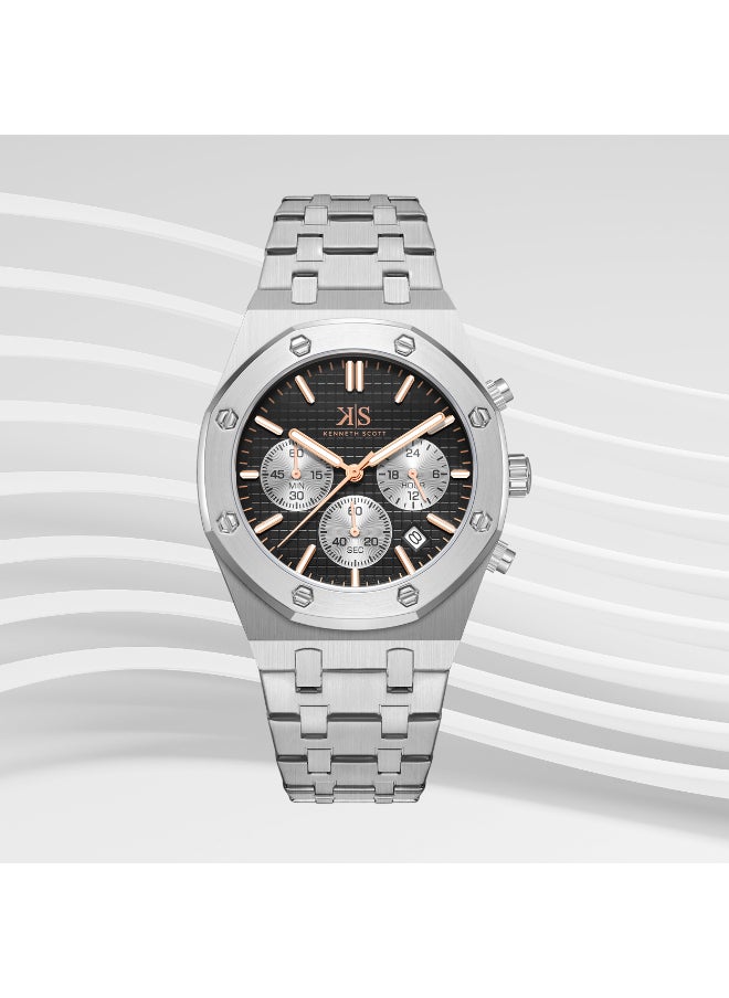 KENNETH SCOTT Kenneth Scott K24112-SBSB Men's Multi Function Display Watch & Stainless steel Strap Silver  - Image 2