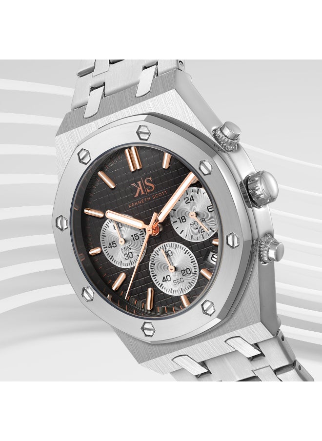 KENNETH SCOTT Kenneth Scott K24112-SBSB Men's Multi Function Display Watch & Stainless steel Strap Silver  - Image 3