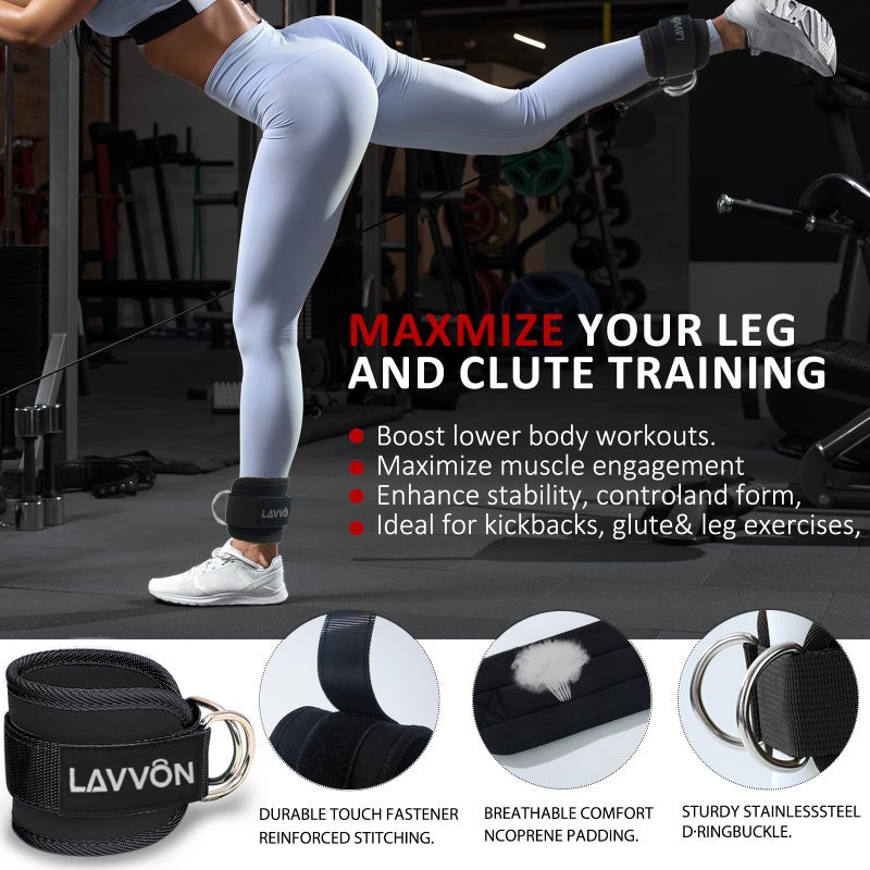 LAVVON Squat Pad Set - Foam Barbell Pad for Squats Cushion, Lunges & Bar Padding for Hip Thrusts -Standard Olympic Weight Bar Pad,Gym Accessories for Women(Ankle Straps,Wrist Straps for Weightlifting)(Black) - Image 4