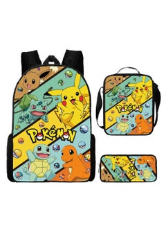 Pikachu New Cartoon Anime Student Backpack Three-Piece Set 29*42*16cm 