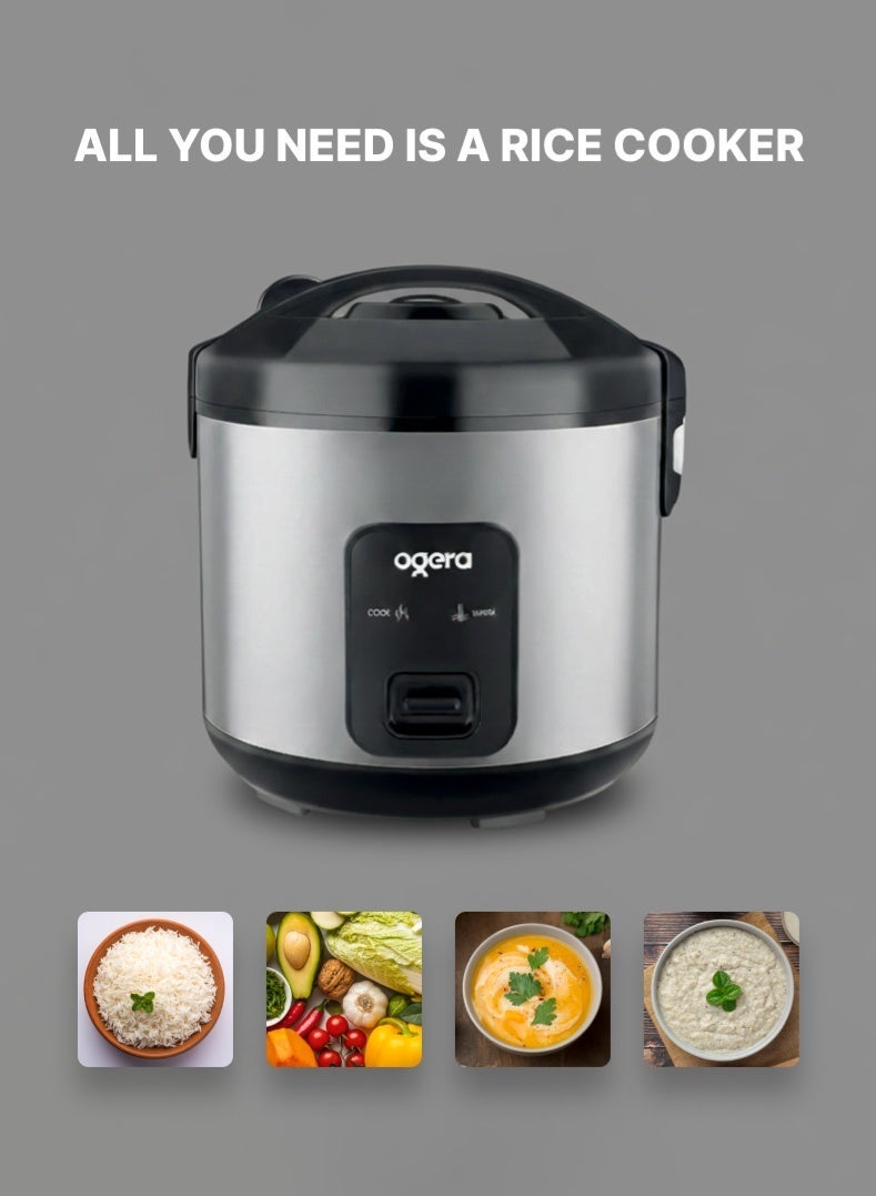 أوجيرا قدر أرز كهربائي من أوجيرا OG9503RC بسعة 1.8 لتر | طهي سريع 700 واط | تصميم متين مع إناء داخلي غير لاصق وقابل للإزالة ووعاء بخار بلاستيكي | وظائف الطهي والإبقاء على السخونة | مقبض بارد الملمس | مثالي للأرز والخضروات والشوربات والصلصات | ضمان سنتين - Image 3