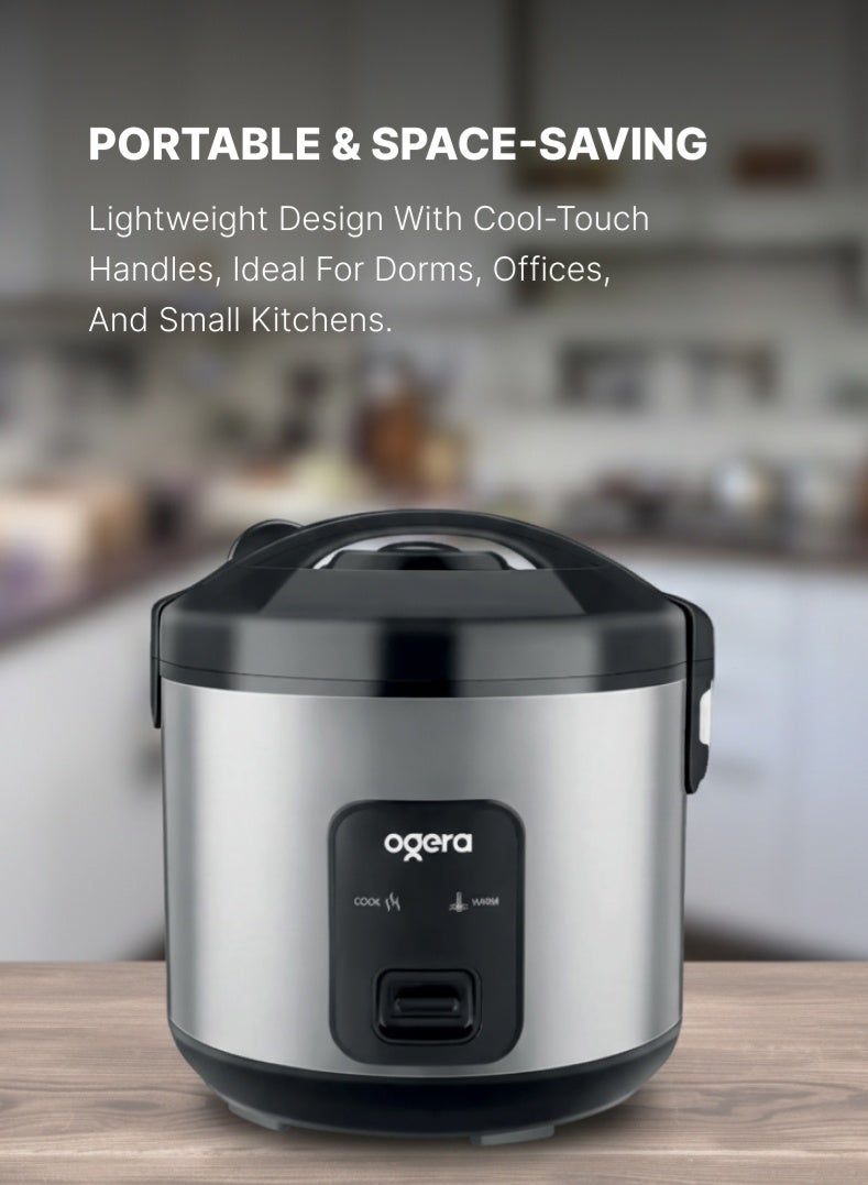 أوجيرا قدر أرز كهربائي من أوجيرا OG9503RC بسعة 1.8 لتر | طهي سريع 700 واط | تصميم متين مع إناء داخلي غير لاصق وقابل للإزالة ووعاء بخار بلاستيكي | وظائف الطهي والإبقاء على السخونة | مقبض بارد الملمس | مثالي للأرز والخضروات والشوربات والصلصات | ضمان سنتين - Image 4