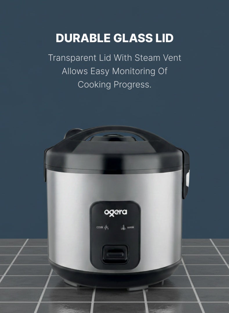 أوجيرا قدر أرز كهربائي من أوجيرا OG9503RC بسعة 1.8 لتر | طهي سريع 700 واط | تصميم متين مع إناء داخلي غير لاصق وقابل للإزالة ووعاء بخار بلاستيكي | وظائف الطهي والإبقاء على السخونة | مقبض بارد الملمس | مثالي للأرز والخضروات والشوربات والصلصات | ضمان سنتين - Image 2