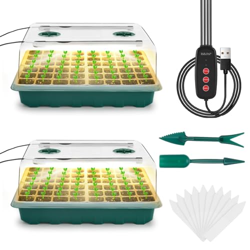 Ryscam Seed Starter Tray with Grow Light, 96-Cell Seed Starter Kit, Seedling Starter Trays with Humidity Domes, Automatic Timer, Adjustable Light Indoor Gardening Plant Germination Trays - Image 1