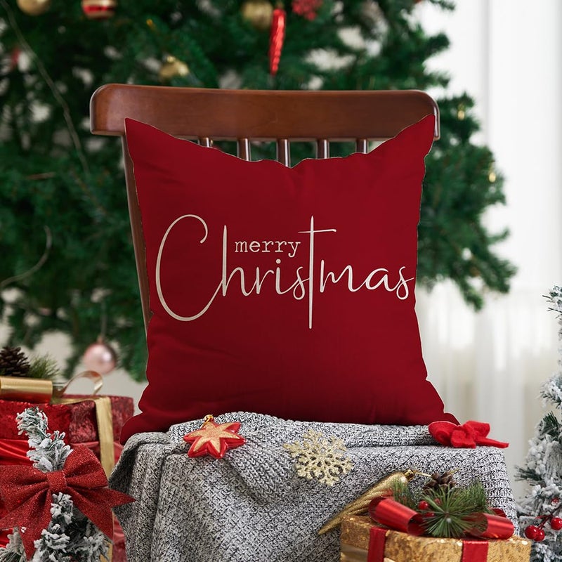 Allorry Christmas Pillow Covers Merry Christmas Throw Pillow Decorative Christmas Red Cotton Cloth Linen Cloth Pillow Cover Sofa Cover Decorative Rectangle Length 16X16 inches - Image 3