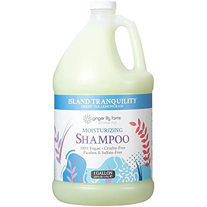 ginger lily farms BOTANICALS MOISTURIZING SHAMPOO FOR ALL HAIR TYPES, ISLAND TRANQUILITY, 100% VEGAN & CRUELTY-FREE, GREEN TEA LEMONGRASS SCENT, 1 GALLON (128 FL OZ) REFILL - Image 1