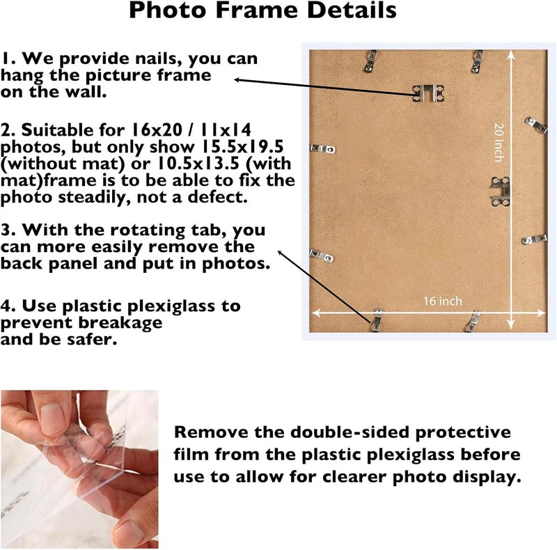 JCJMY 22x30 إطار صور بمقاس 22x24 مع ورقة زخرفية، لعرض الصور بمقاس 18x24 مع أو بدون ورقة زخرفية، إطار كبير للتعليق على الحائط بمقاس 22x24. - Image 4