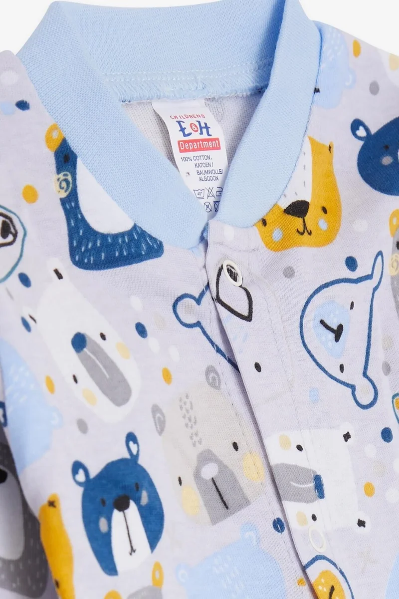 Wellnax Breeze Refresh Breeze Baby Boy Booties Overalls, Cute Teddy Bear Patterned, 0-3 Months-6 Months, Ice Blue