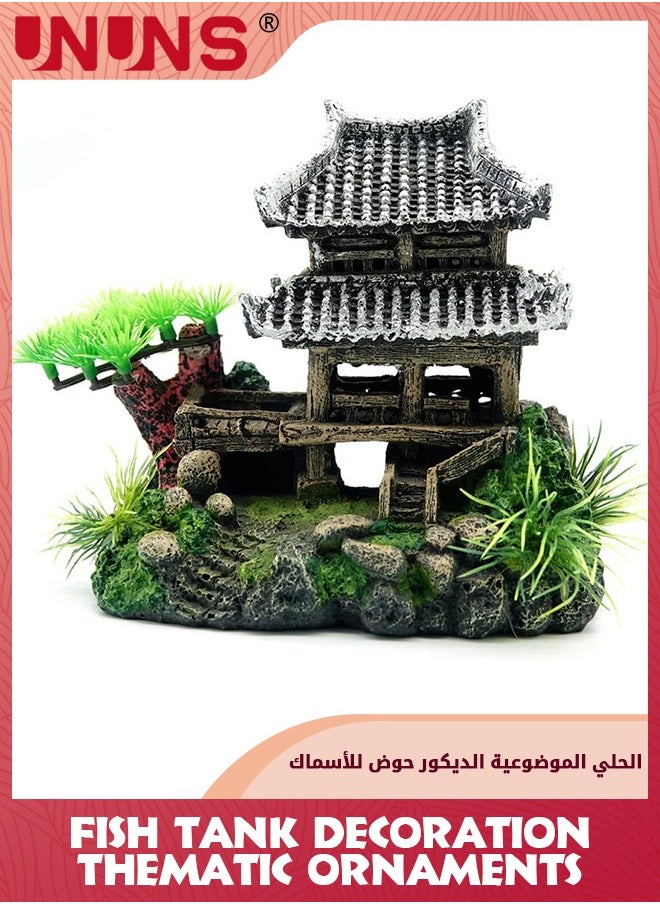 UNUNS Artificial Hut Decoration,Fish Tank Decoration,Aquatic Caves Hide Hut,Ancient Building Decor Cave Decor For Fish Tank Decoration,Home Fish Aquarium Accessory-Hut  - Image 1