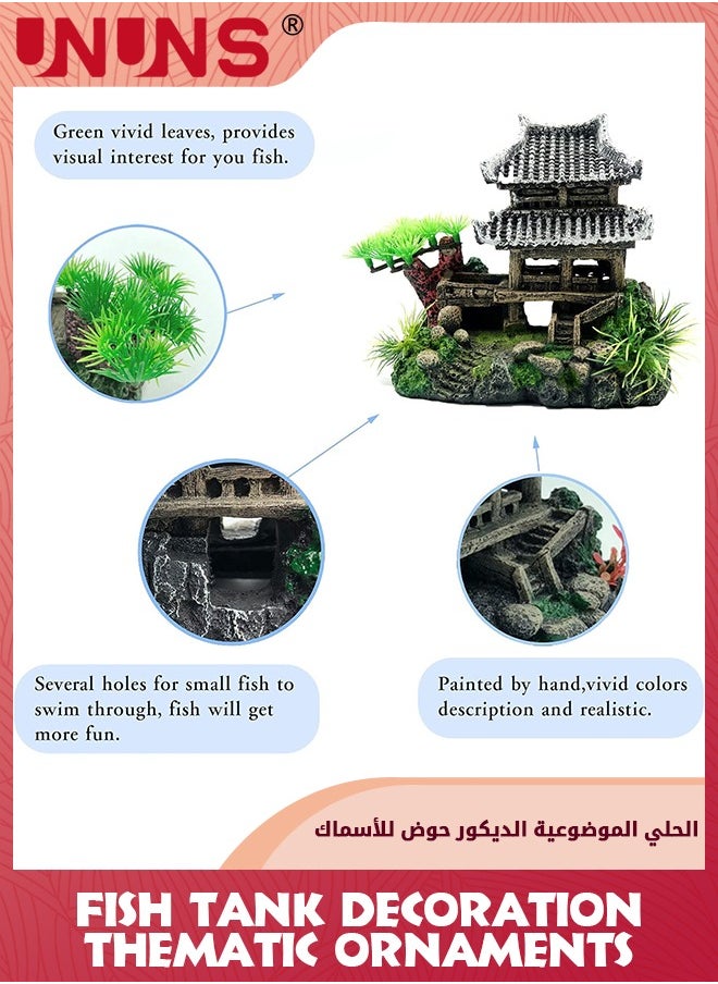 UNUNS Artificial Hut Decoration,Fish Tank Decoration,Aquatic Caves Hide Hut,Ancient Building Decor Cave Decor For Fish Tank Decoration,Home Fish Aquarium Accessory-Hut  - Image 3