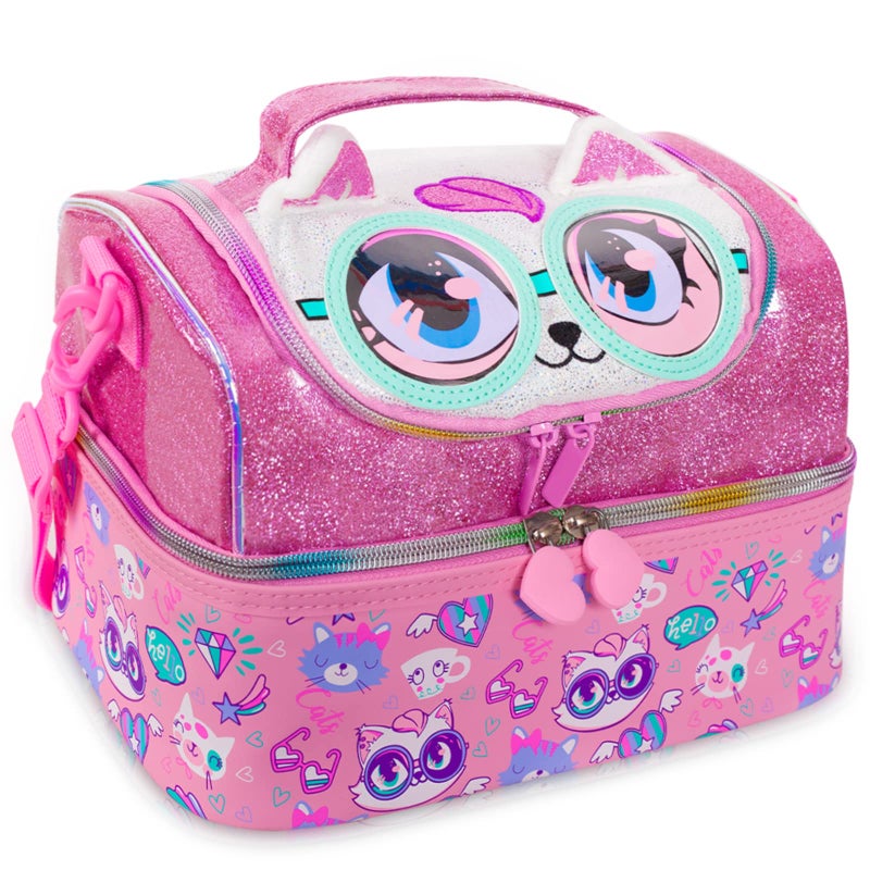 YOYTOO Kids Double Decker Cooler Insulated Lunch Bag Back to School Large Meal Tote for Boys Girls Men Women with Adjustable Strap Cat