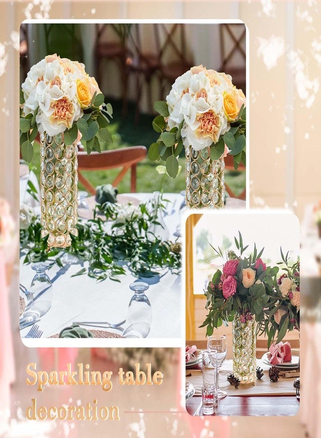 kolnlala Elegant Crystal Column Vase, Cylinder Flower Display for Weddings & Home Decor (2, Gold) - Image 3