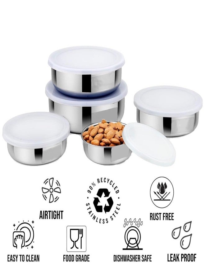 2heet Premium Stainless Steel Food Storage Containers – 5Pc Airtight Lunch Box Set with Leakproof Plastic Lids – Stackable Durable Chapati Roti Snack Mixing Bowls for Kitchen, Fridge & Office Tiffin - Image 3