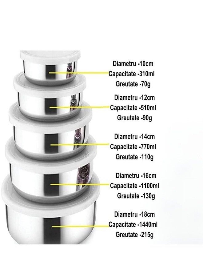 2heet Premium Stainless Steel Food Storage Containers – 5Pc Airtight Lunch Box Set with Leakproof Plastic Lids – Stackable Durable Chapati Roti Snack Mixing Bowls for Kitchen, Fridge & Office Tiffin - Image 5
