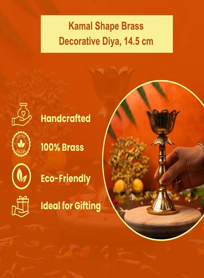ServDharm Lotus Brass Diya for Puja 5.6" | Oil Lamp Deepam for Home Temple | Decorative Diya for Pooja and Gifting - Image 3