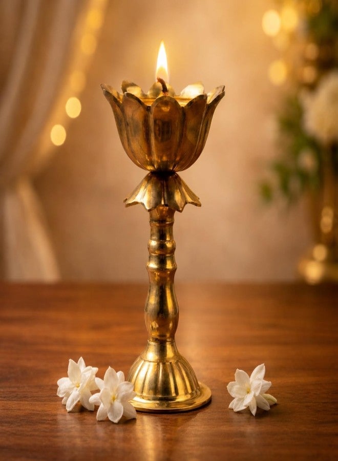 ServDharm Lotus Brass Diya for Puja 5.6" | Oil Lamp Deepam for Home Temple | Decorative Diya for Pooja and Gifting - Image 2