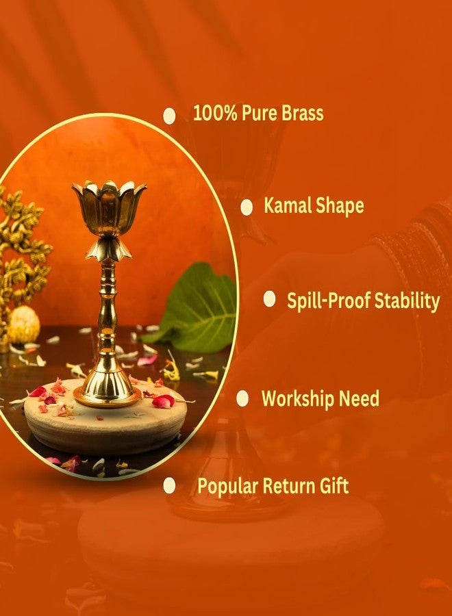 ServDharm Lotus Brass Diya for Puja 5.6" | Oil Lamp Deepam for Home Temple | Decorative Diya for Pooja and Gifting - Image 4