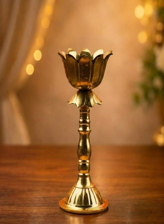 ServDharm Lotus Brass Diya for Puja 5.6" | Oil Lamp Deepam for Home Temple | Decorative Diya for Pooja and Gifting - Image 1