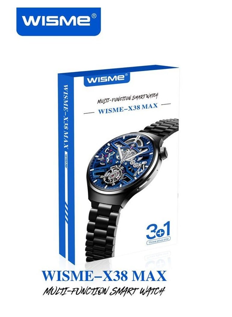 WISME ساعة ذكية متعددة الوظائف WISME X38 MAX مع 3 أحزمة قابلة للتبديل وكابل شحن مصممة للرجال باللون الفضي - Image 3