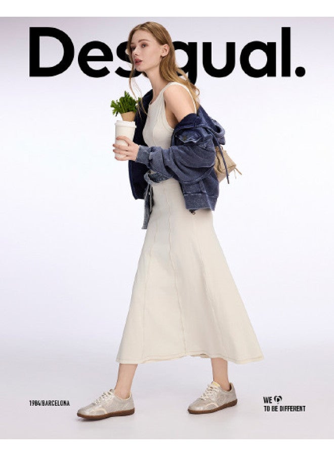 DESIGUAL فستان طويل ضيق بتمدد مع خياطة متباينة 25 ربيع/صيف جديد - Image 1