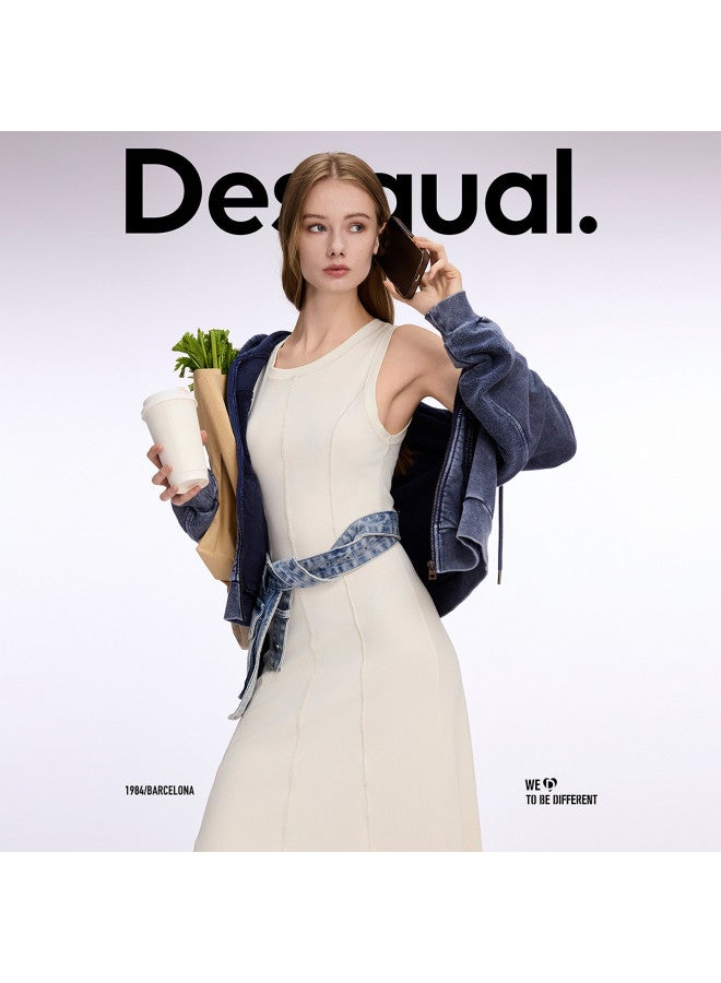 DESIGUAL فستان طويل ضيق بتمدد مع خياطة متباينة 25 ربيع/صيف جديد - Image 5
