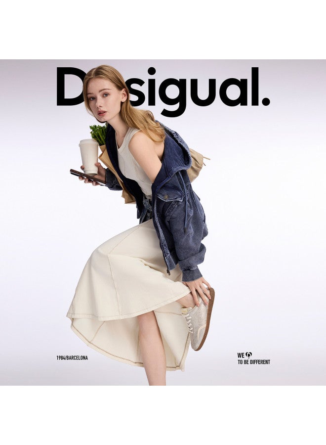 DESIGUAL فستان طويل ضيق بتمدد مع خياطة متباينة 25 ربيع/صيف جديد - Image 3