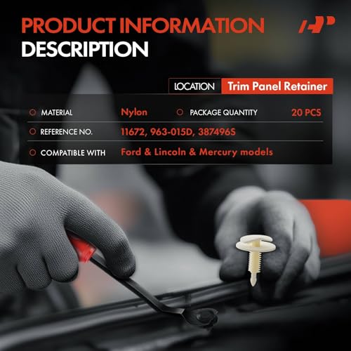 A-Premium 20 قطعة مشابك تثبيت متوافقة مع فورد كراون فيكتوريا، فيرمونت، غراند ماركيز، LTD كراون فيكتوريا و لينكولن تاون كار و ميركوري كولوني بارك، غراند ماركيز - لفتحة 7.94 مم - Image 2