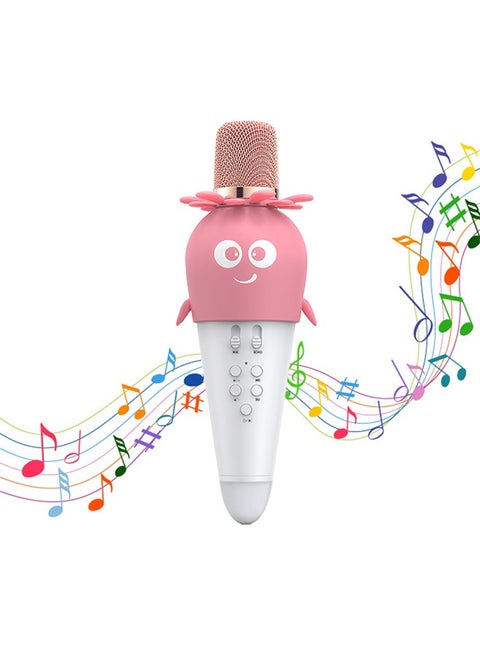 Multifunction Portable 2-in-1 Bluetooth Karaoke Microphone, 4D Stereo Speaker, with LED Ambient Light, 1800mAh, K5, Pink