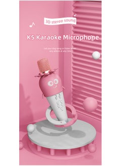 FlashHawk Multifunction Portable 2-in-1 Bluetooth Karaoke Microphone, 4D Stereo Speaker, with LED Ambient Light, 1800mAh, K5, Pink  - Image 2