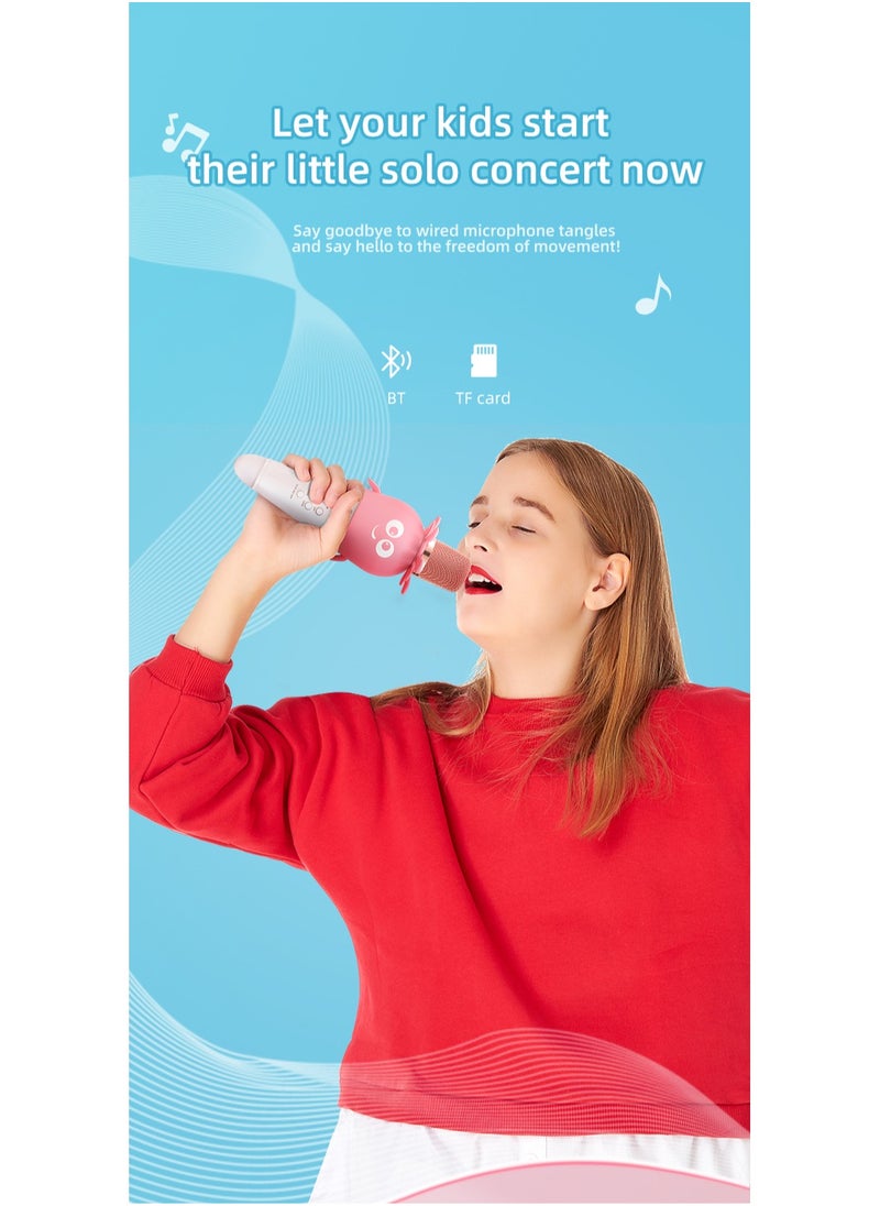 FlashHawk - Multifunction Portable 2-in-1 Bluetooth Karaoke Microphone, 4D Stereo Speaker, with LED Ambient Light, 1800mAh, K5, Pink - Image 1