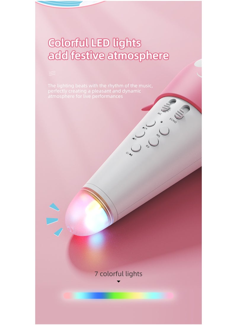 FlashHawk - Multifunction Portable 2-in-1 Bluetooth Karaoke Microphone, 4D Stereo Speaker, with LED Ambient Light, 1800mAh, K5, Pink - Image 1
