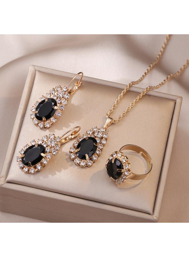 Necklace Female Net Red Emerald Zircon Niche Earrings Pendant High Sense Suit Titanium Steel Clavicle Chain 