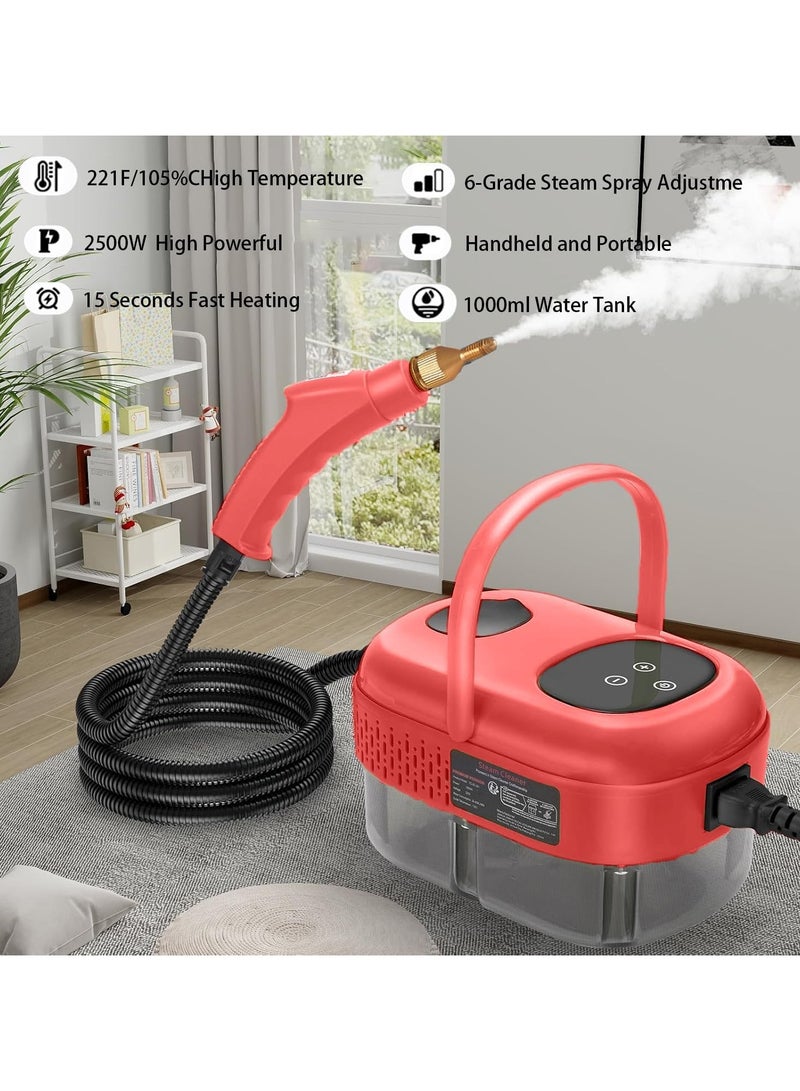 AROAQ 2500W High Pressure Steam Cleaner Household Handheld Steam Cleaner Machine Large Capacity Water Tank for Kitchen Automotive Furniture and Floor Cleaning with 3 Brushes(Red) - Image 3