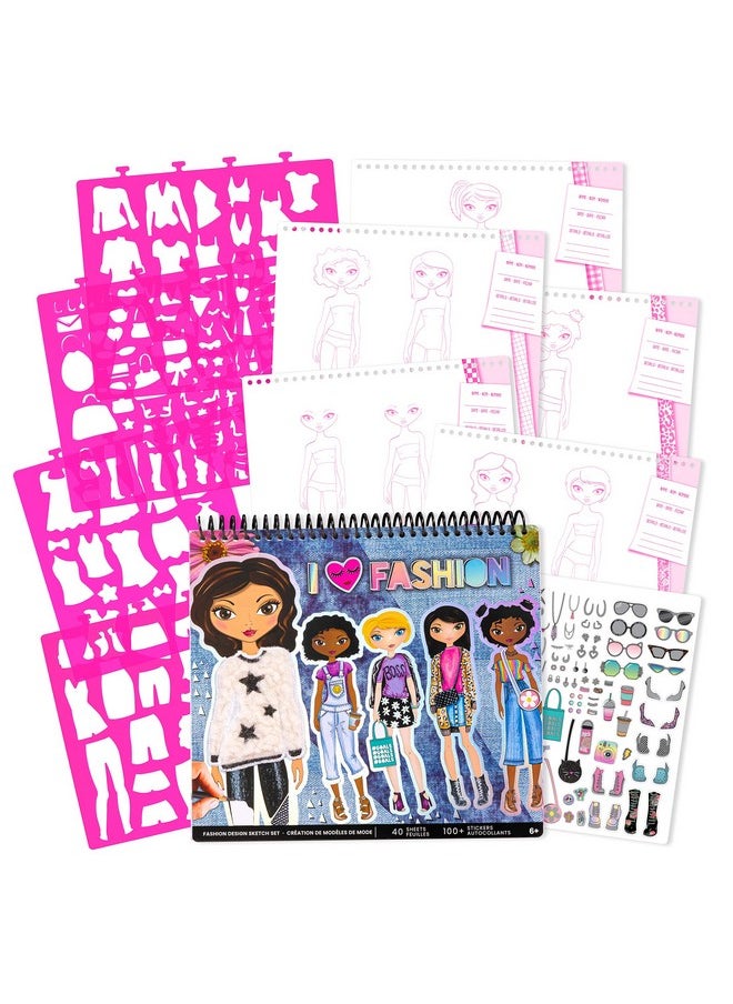 Fashion Angels - I Love Fashion Sketch Portfolio Includes Sketch Pad With Stencils & Stickers Fashion Design Sketch Book For Girls Ideal Drawing Kit For Kids - Image 1