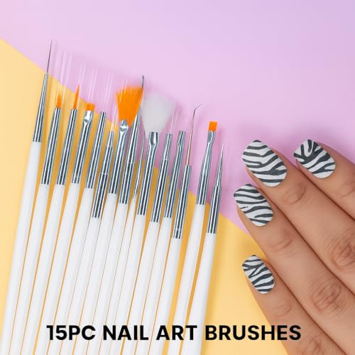 Coslifestore Professional Nail Art Kit Pack of 1076 pieces – French Strips,Metallic Strips, UV Lamp,Tip Cutter, Petal/ Flower Nail Art Brushes, Acrylic- Gel nail art Brushes, Nail Art Brushes, Liner Brushes, Dotting Tools, Buffers, Square Nail tips & Natural Toe Nails tips with Tip box - Image 5