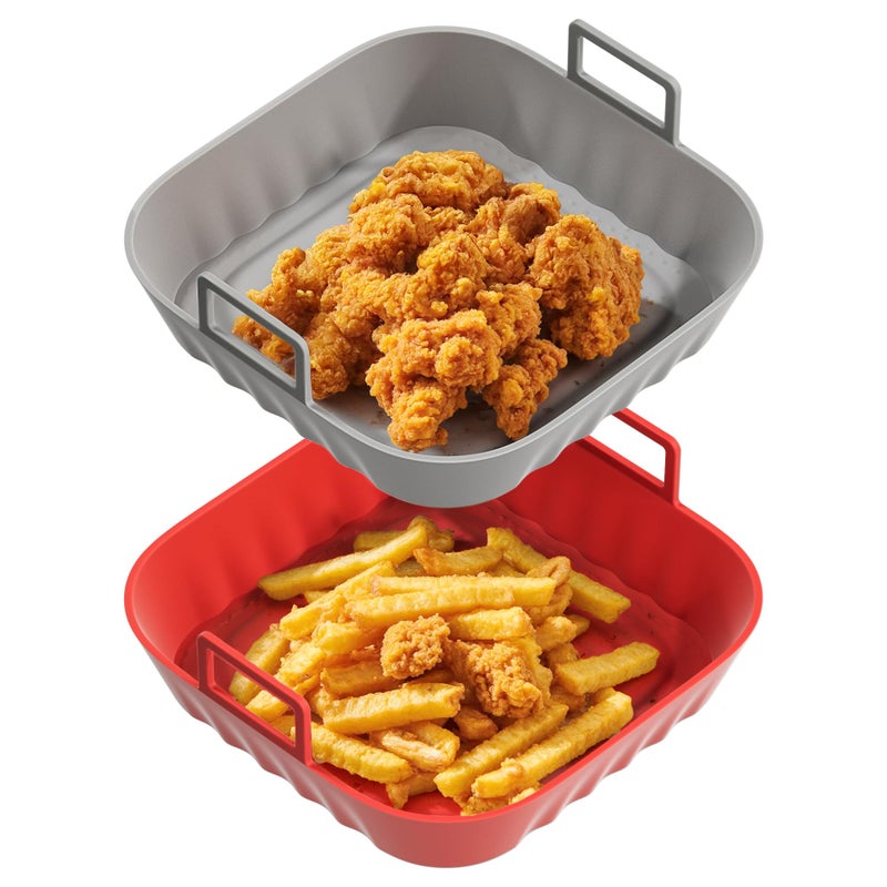Li & Zhao LiZhao Silicone Air Fryer Liners Reusable 2 PCS Square Air Fryer Inserts Air Fryer Accessories 4 to 7 Qt Silicone Liners Basket for Kitchen Red Gray - Image 2