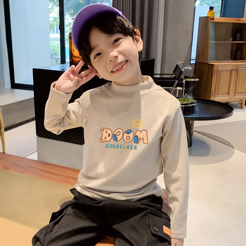 Children'S Base Shirt Half High Collar Boys' Warm Inner Long Sleeve T-Shirt Double-Sided T-Shirt - Image 5