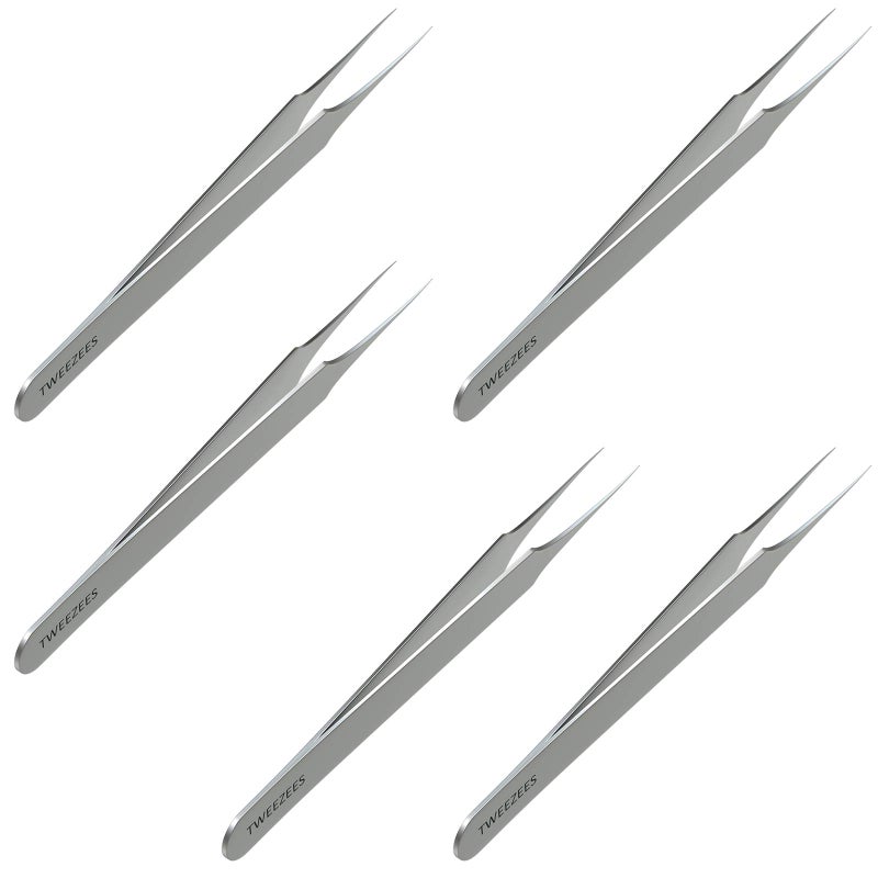 Ingrown Hair Tweezers  Pointed Tip  5 Pack  Precision Stainless Steel  Extra Sharp and Perfectly Aligned for Ingrown Hair Treatment  Splinter Removal For Men and Women  By Tweezees