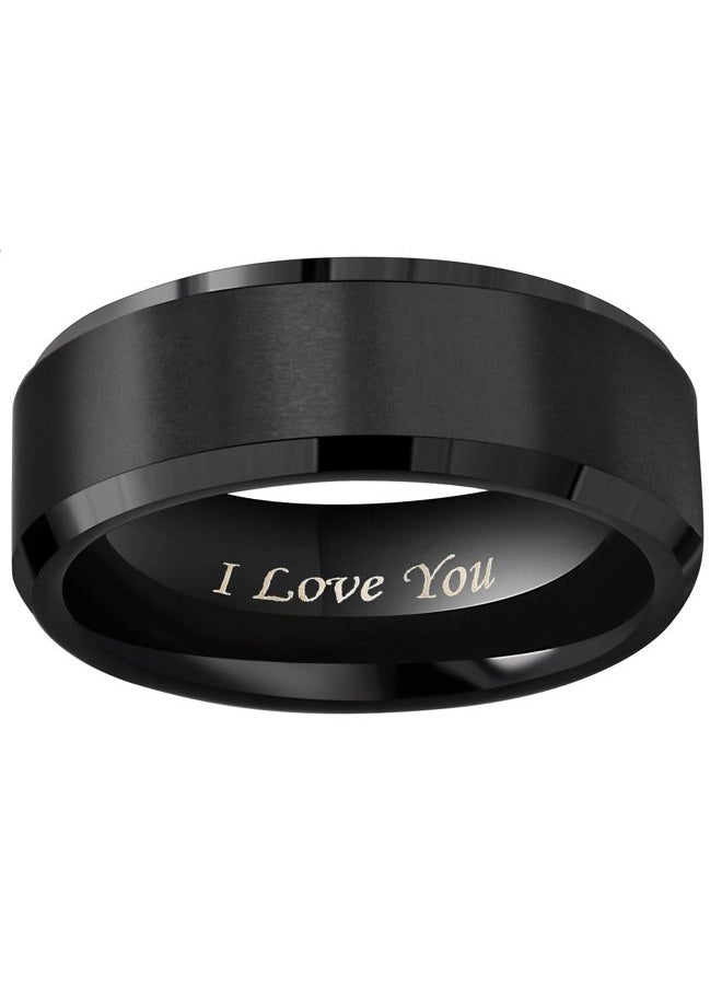 Crownal 4mm 6mm 8mm Black/Silver/Gunmetal/Gold Tungsten Wedding Couple Bands Rings Men Women Matte Brushed Finish Center Engraved "I Love You" Size 4 To 17, 10.5, Tungsten, tungsten - Image 2