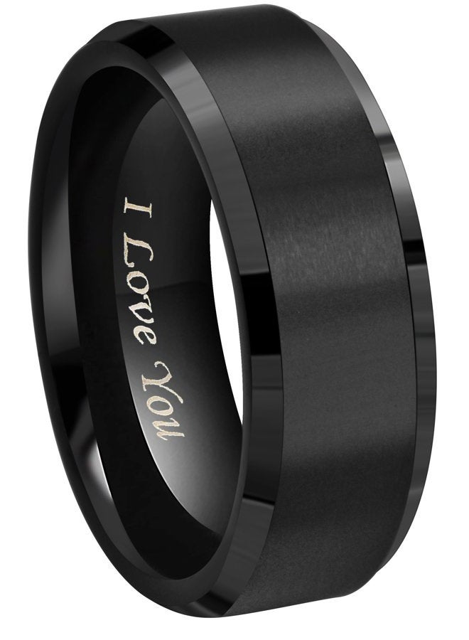 Crownal 4mm 6mm 8mm Black/Silver/Gunmetal/Gold Tungsten Wedding Couple Bands Rings Men Women Matte Brushed Finish Center Engraved "I Love You" Size 4 To 17, 10.5, Tungsten, tungsten - Image 1