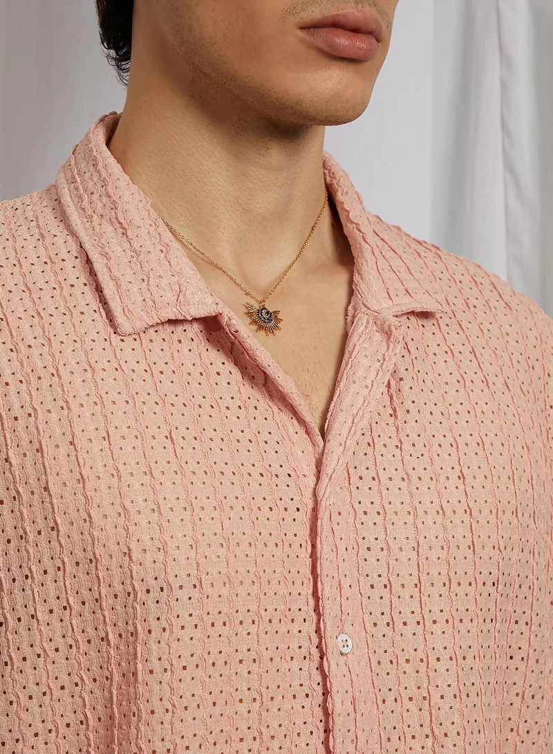 CAHOOT  Men's Blush Pink Hollow Knit Oversized Shirt for Men | Best Price UAE