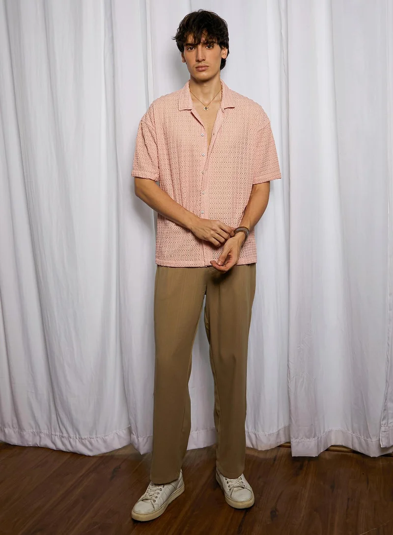 CAHOOT  Men's Blush Pink Hollow Knit Oversized Shirt for Men | Best Price UAE