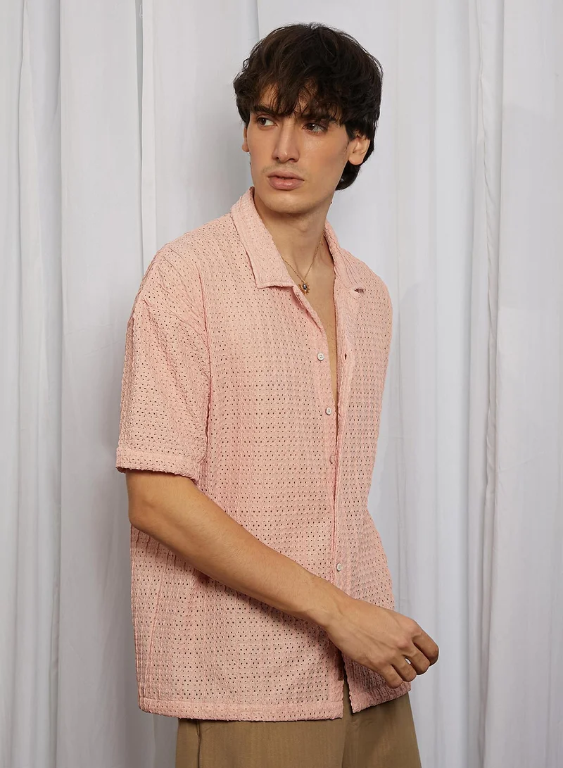 CAHOOT  Men's Blush Pink Hollow Knit Oversized Shirt for Men | Best Price UAE