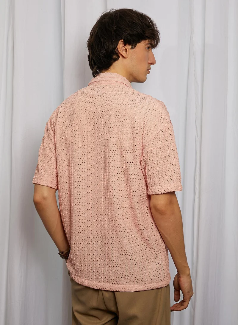 CAHOOT  Men's Blush Pink Hollow Knit Oversized Shirt for Men | Best Price UAE