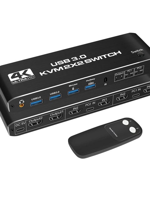 KVM Switch 2 Monitors 2 Computers, HDMI KVM Switch Dual Monitor, USB Switch 2 in 2 Out Support 4K 60Hz,USB 3.0, Hotkey,Extended And Mirror Display