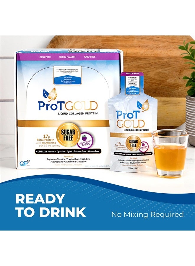 ProT Gold Liquid Collagen Protein Shot, 17g Protein Nano-Hydrolyzed Grass Fed Collagen, 2g Arginine for Wound Support, Gluten Free, Fat and Sugar Free, 0g Carbs, Non GMO, Berry, 1 fl oz, 24 Pack - Image 5