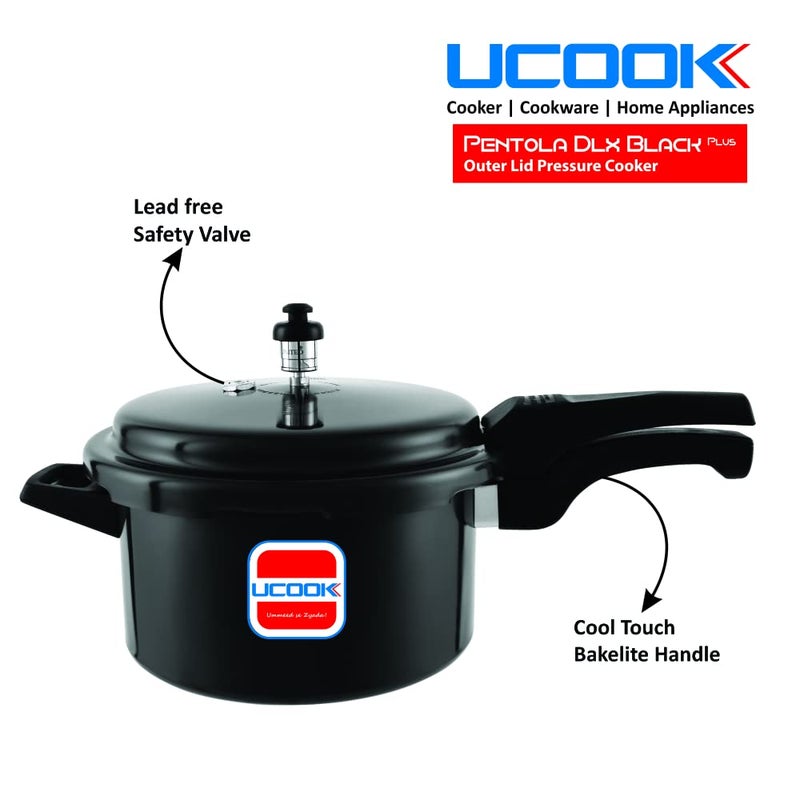 Ucook By United Ekta Group Pentola Dlx Black Plus Hard Anodised Outer Lid Induction Pressure Cooker, 5 Litre, Black - Image 5