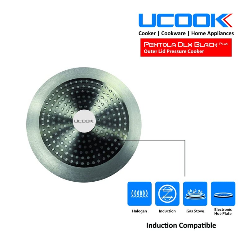 Ucook By United Ekta Group Pentola Dlx Black Plus Hard Anodised Outer Lid Induction Pressure Cooker, 5 Litre, Black - Image 3