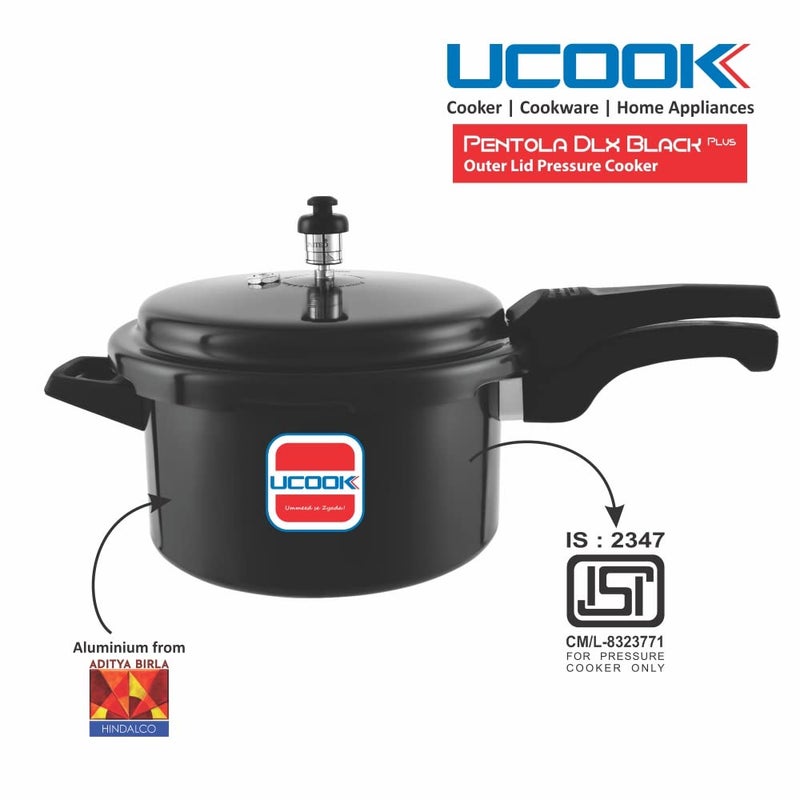 Ucook By United Ekta Group Pentola Dlx Black Plus Hard Anodised Outer Lid Induction Pressure Cooker, 5 Litre, Black - Image 4