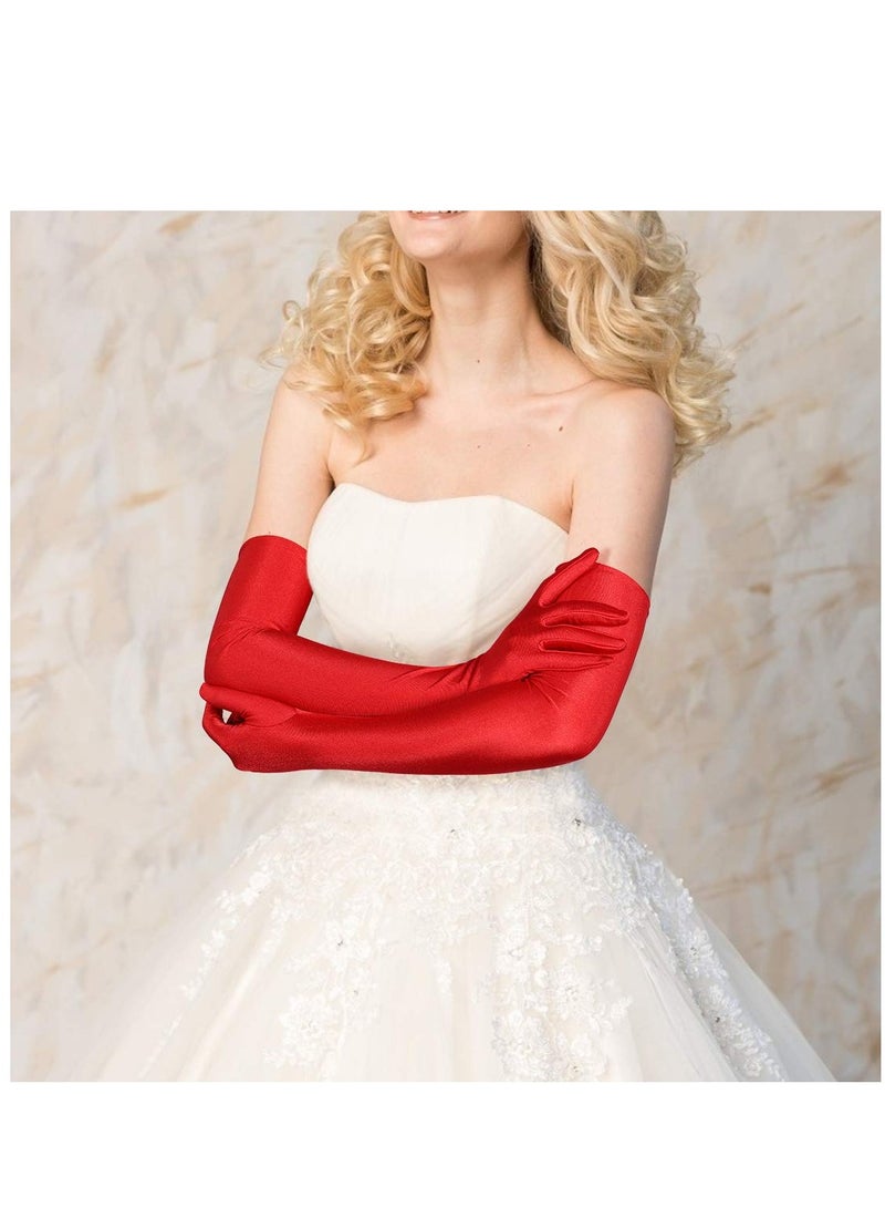 Women's Long Satin Finger Gloves Elbow Length 1920s Opera Bridal Dance Gloves - Image 2
